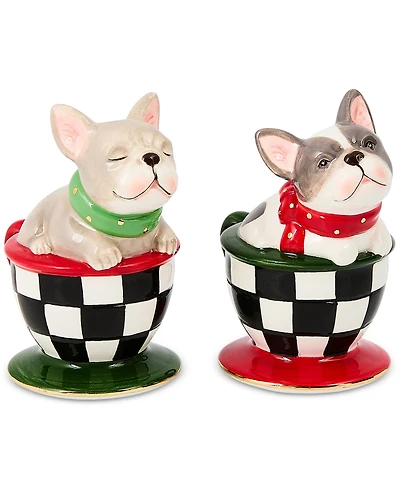 MacKenzie-Childs Check It Out French Bulldog Salt & Pepper Set