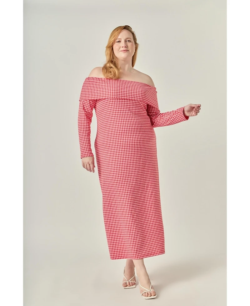 English Factory Women's Gingham Off The Shoulder Midi Dress