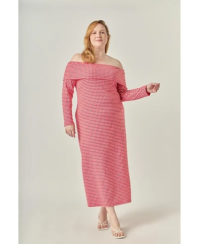 English Factory Women's Gingham Off The Shoulder Midi Dress