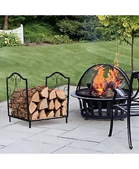 Akiudex Indoor Outdoor Steel Firewood Rack with Raised Base and Decorative Design