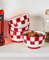 MacKenzie-Childs Cherry Check Breakfast Bowls, Set of 4