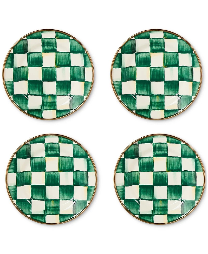 MacKenzie-Childs Emerald Check Appetizer Plates, Set of 4