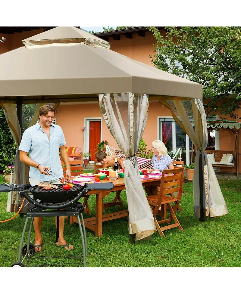 Costway Outdoor 2-Tier 10'x10' Gazebo Canopy Shelter Awning Tent Patio Garden Screw-free structure