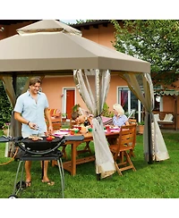 Costway Outdoor 2-Tier 10'x10' Gazebo Canopy Shelter Awning Tent Patio Garden Screw-free structure