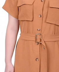 Ny Collection Petite Short Sleeve Belted Shirtdress