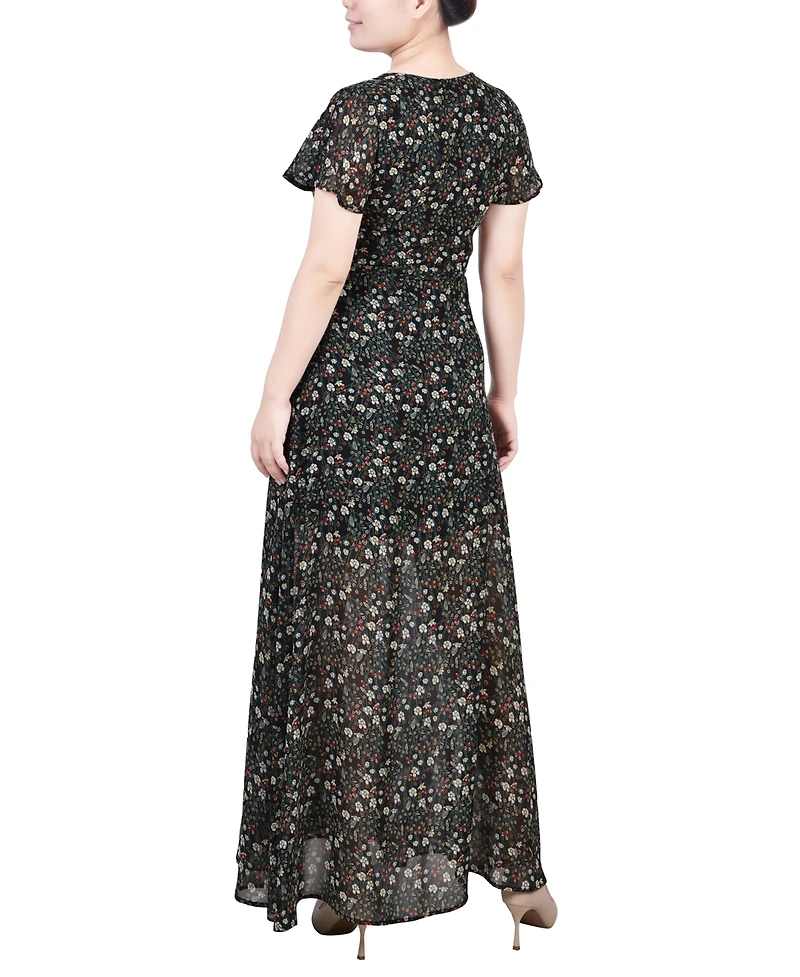 Ny Collection Petite Short Sleeve Chiffon Wrap Maxi Dress