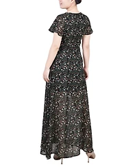 Ny Collection Petite Short Sleeve Chiffon Wrap Maxi Dress