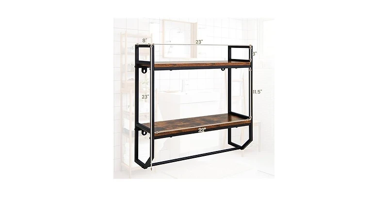 Slickblue Wall-Mounted Over Toilet Shelving Unit with 2 Shelves and Towel Bar for Bathroom Storage