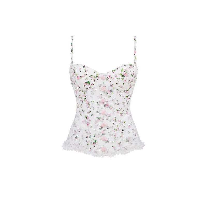 Milla Womens Romantic apple blossom corset with rosebud appliques