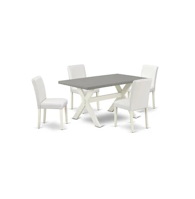 East West Furniture 5-Piece Fashionable Modern Dining Table Set a Superb Cement Color Rectangular Dining Table Top and 4 Beautiful Pu Leather Dining C