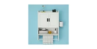 Slickblue Wall-Mounted Bathroom Cabinet with Towel Bar and Open Storage Shelf