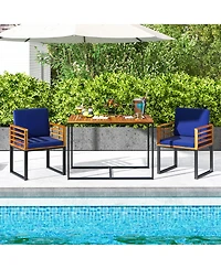 Gymax 3 Piece Outdoor Dining Set 2 Acacia Wood Armchairs w/ 43.5 Inch Dining Table