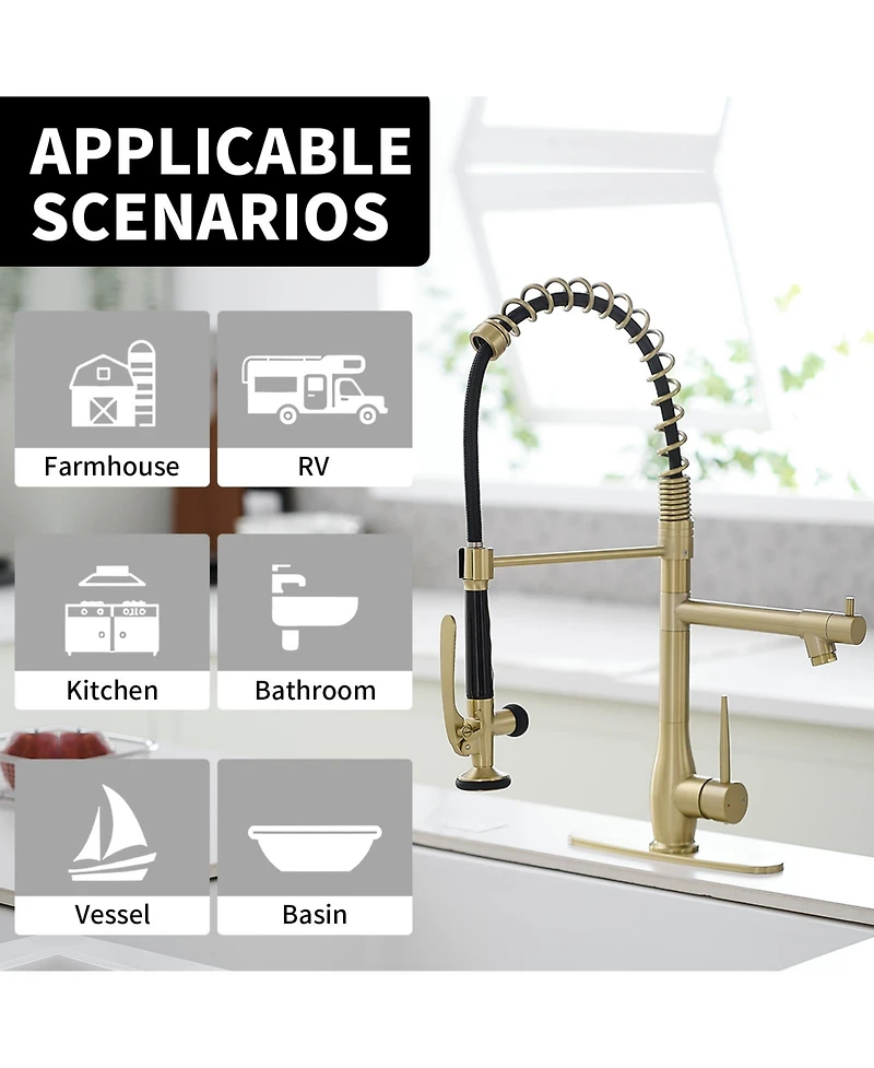 Commercial Pull Down Kitchen Sink Faucet With Sprayer Modern Single Handle Brass Taps Matte Black