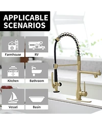 Commercial Pull Down Kitchen Sink Faucet With Sprayer Modern Single Handle Brass Taps Matte Black
