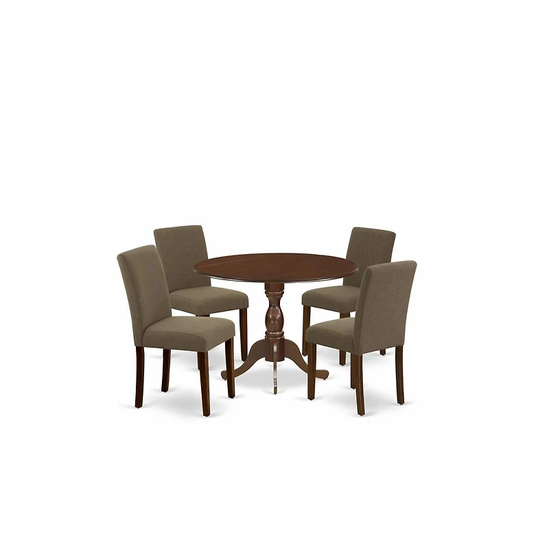 East West Furniture 5 Piece Wood Dining Table Set Consists of 1 Drop Leaves Kitchen Table and 4 Coffee Linen Fabric Kitchen Chairs with High Back