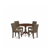East West Furniture 5 Piece Wood Dining Table Set Consists of 1 Drop Leaves Kitchen Table and 4 Coffee Linen Fabric Kitchen Chairs with High Back
