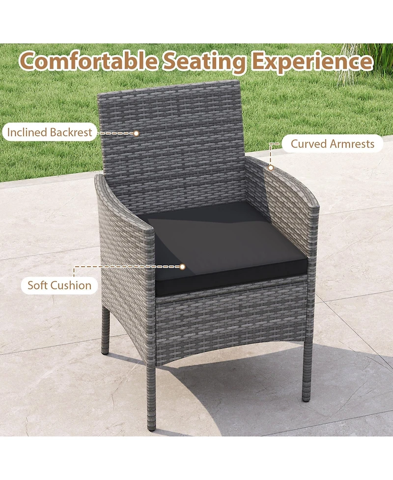 Gymax 5 Pcs Pe Wicker Patio Dining Set w/ Cushions & 1.97'' Umbrella Hole Outdoor