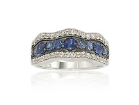 Suzy Levian New York Sterling Silver Sapphire & Created White 9 Stone Curvy Frame Ring