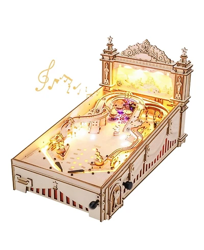 Robotime 3D Wooden Puzzle Pinball Machine Model,Diy Retro Games Marble Run, Beige, 18.7"10.8"18.7"