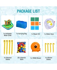 7-in-1 Inflatable Water Slide Park with 780W Blower