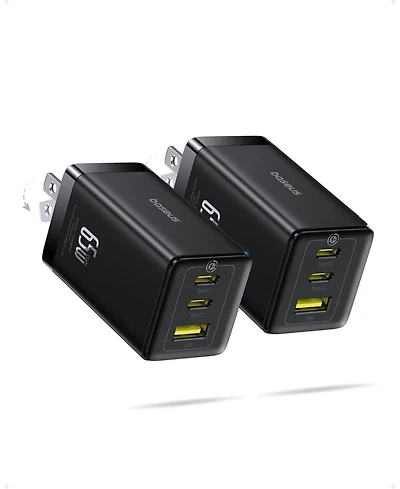 Baseus 2 Pack 65W Usb C Charger Block, Pps 3-Port Fast Compact Foldable Usb C Charger for MacBook, iPad Pro, Galaxy S24, iPhone 16/15 and More Series