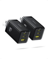 Baseus 2 Pack 65W Usb C Charger Block, Pps 3-Port Fast Compact Foldable Usb C Charger for MacBook, iPad Pro, Galaxy S24, iPhone 16/15 and More Series