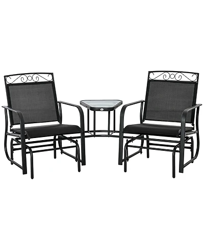 Flynama Outdoor Glider Chairs with Coffee Table, Patio 2-Seat Rocking Chair Swing with Breathable Sling for Backyard, Garden and Porch, Black