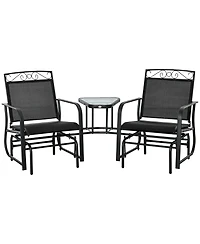 Flynama Outdoor Glider Chairs with Coffee Table, Patio 2-Seat Rocking Chair Swing with Breathable Sling for Backyard, Garden and Porch, Black