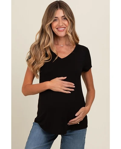 Pinkblush Maternity Black Basic V-Neck Short Sleeve Top