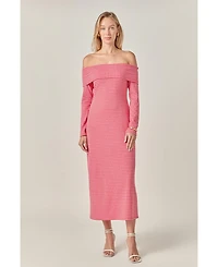 English Factory Women's Gingham Off The Shoulder Midi Dress