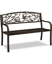 Slickblue Cast Iron Garden Bench with Metal Finish and Bird Pattern Backrest for Outdoor Use