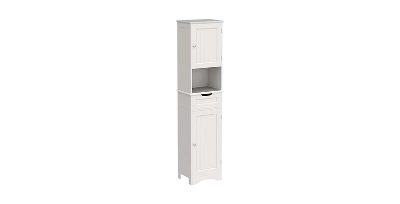 Slickbue Linen Tower Cabinet for Bathroom with 2 Doors, Drawer, and Shelving for Storage