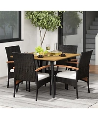 Gymax 5PCS Patio Pe Wicker Dining Set Table and Chairs w/ Cushions 1.9'' Umbrella Hole