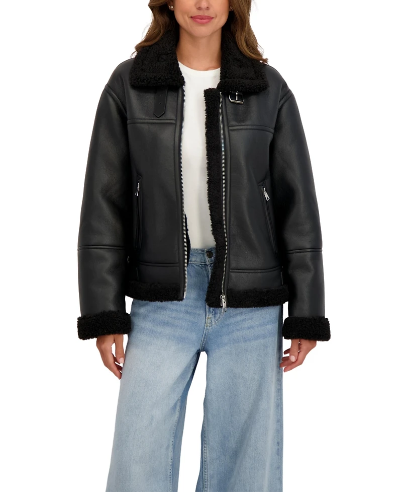Sebby Collection Women's Zip Front Faux Shearling Jacket