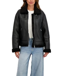 Sebby Collection Women's Zip Front Faux Shearling Jacket