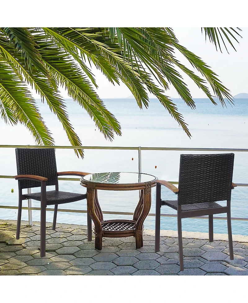 Costway Outdoor Patio Pe Rattan Dining Chairs Armrest Stackable Garden