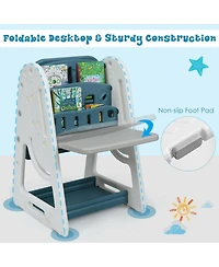 2-in-1 Kids Easel Desk Chair Set with Book Rack and Adjustable Art Painting Board