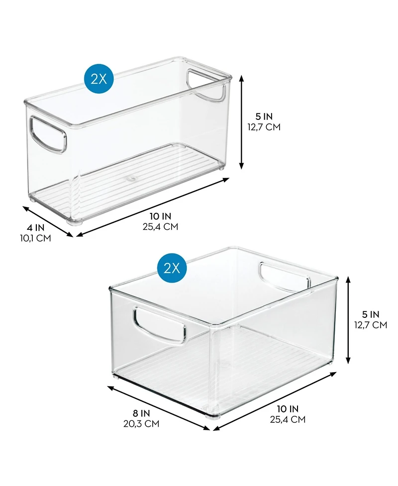 iDesign Plastic Stackable Pantry Bins with Handles, 4 Pack, Clear