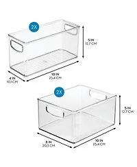 iDesign Plastic Stackable Pantry Bins with Handles, 4 Pack, Clear