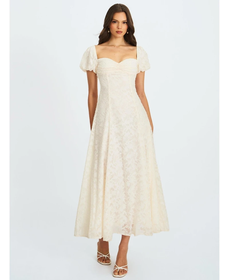 Miss Circle Women Pandora White Bubble Sleeve Backless Maxi Dress