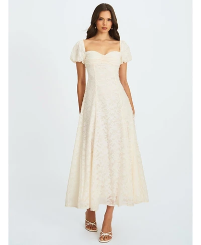 Miss Circle Women Pandora White Bubble Sleeve Backless Maxi Dress