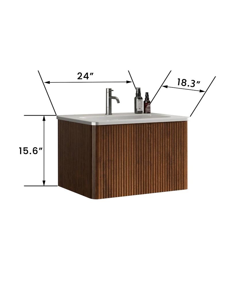 Casainc Etna 24" Floating Vanity With Ceramic Sink and Striped Surface, Pre-Assembled Unit