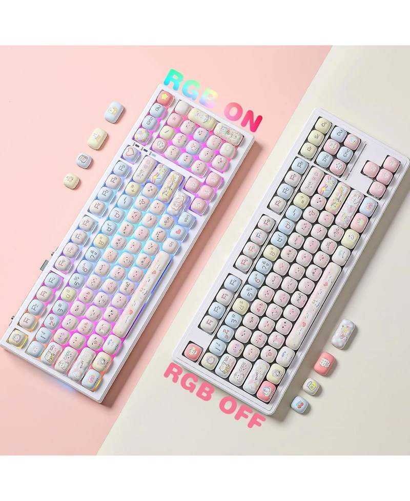 Yunzii Cute Pink Kitten Custom Keycaps, 141 Keys Dye Sub Pbt Mog Profile Keycap Set for Mechanical Gaming Keyboards