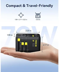 Baseus 70W Universal Travel Adapter with Retractable Cable, 6-in-1 International Plug Adapter, Usb-c Pd Fast Charging Worldwide Wall Charger