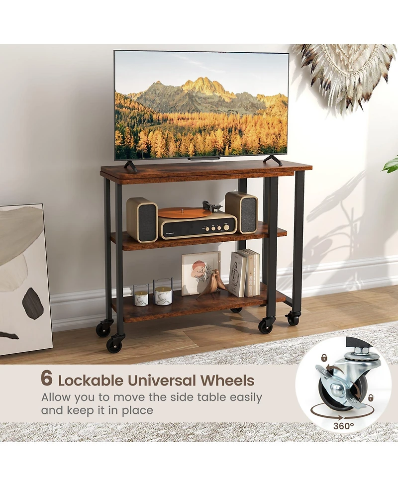 Mecale Patented 360 Free Rotating Sofa Side Table with Storage Shelves and Casters