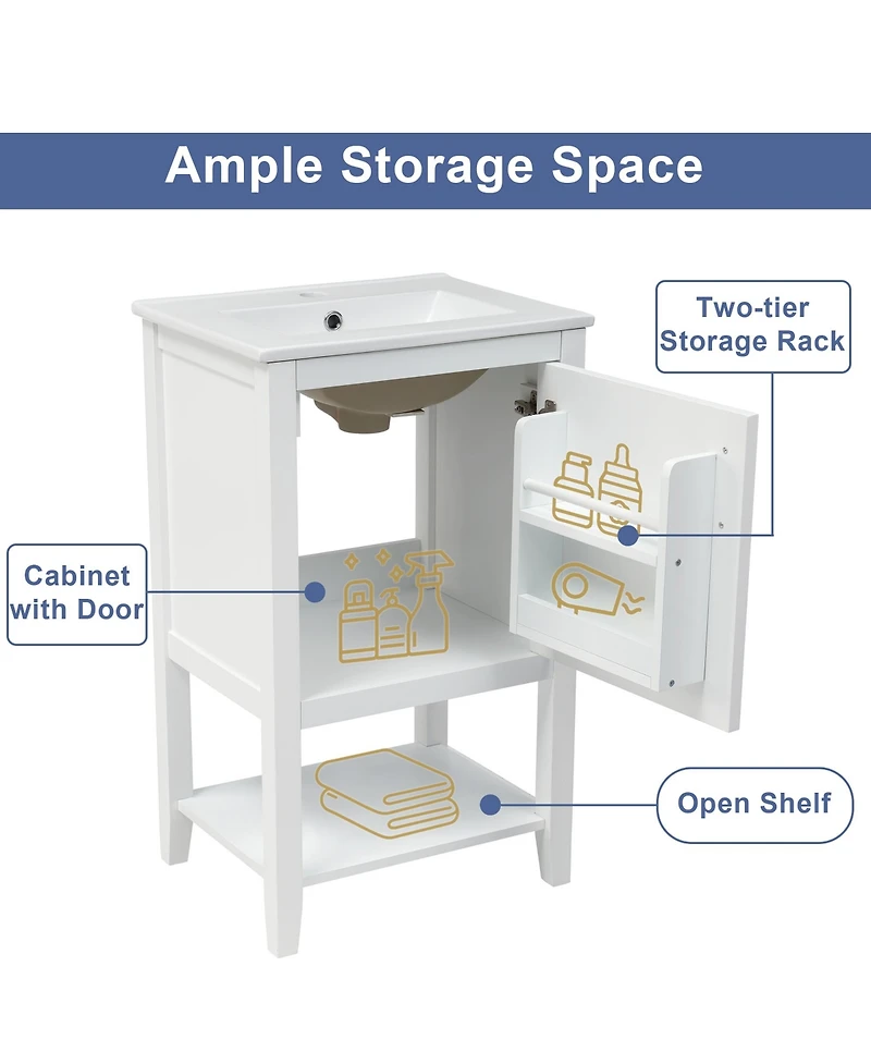 Casainc 20" Vanity Cabinet with Sink, Soft-Close Door, Open Shelf and Storage Rack for Bathroom Use