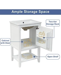 Casainc 20" Vanity Cabinet with Sink, Soft-Close Door, Open Shelf and Storage Rack for Bathroom Use