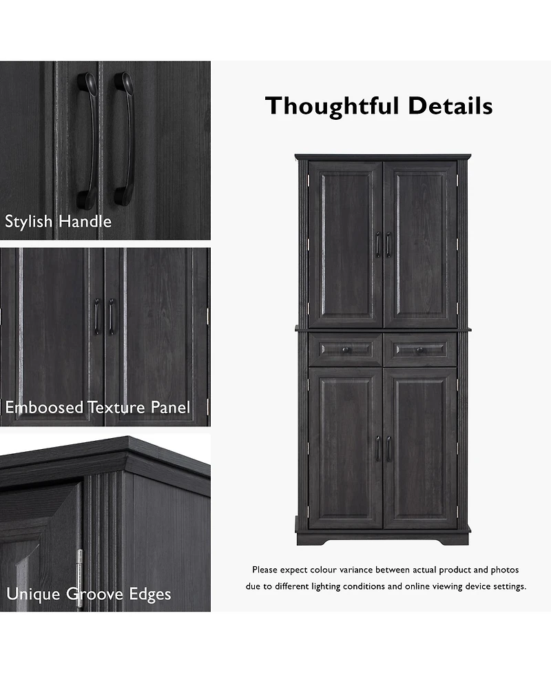 Casainc 71" Kitchen Pantry Cabinet with Pull-Out Organizers, 6 Door Shelves & Drawers
