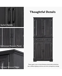 Casainc 71" Kitchen Pantry Cabinet with Pull-Out Organizers, 6 Door Shelves & Drawers