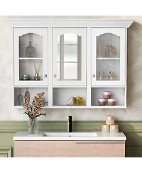 Casainc 47" Wall Mounted Cabinet with Mirror, 3 Adjustable Shelves and Open Storage Compartments